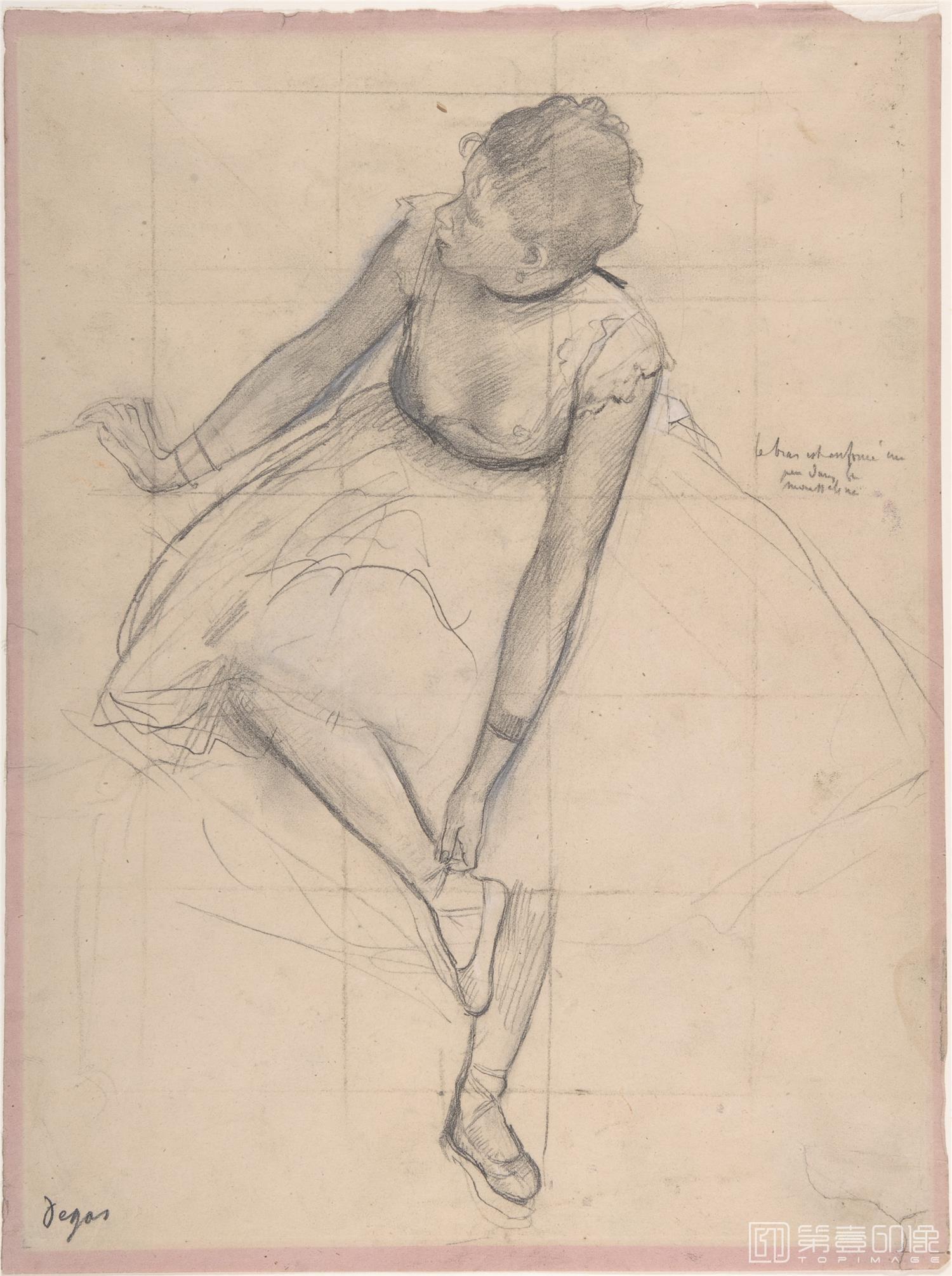 素描-美国纽约大都会美术馆素描藏画-Edgar DegasDancer Adjusting Her Slipper-0543
